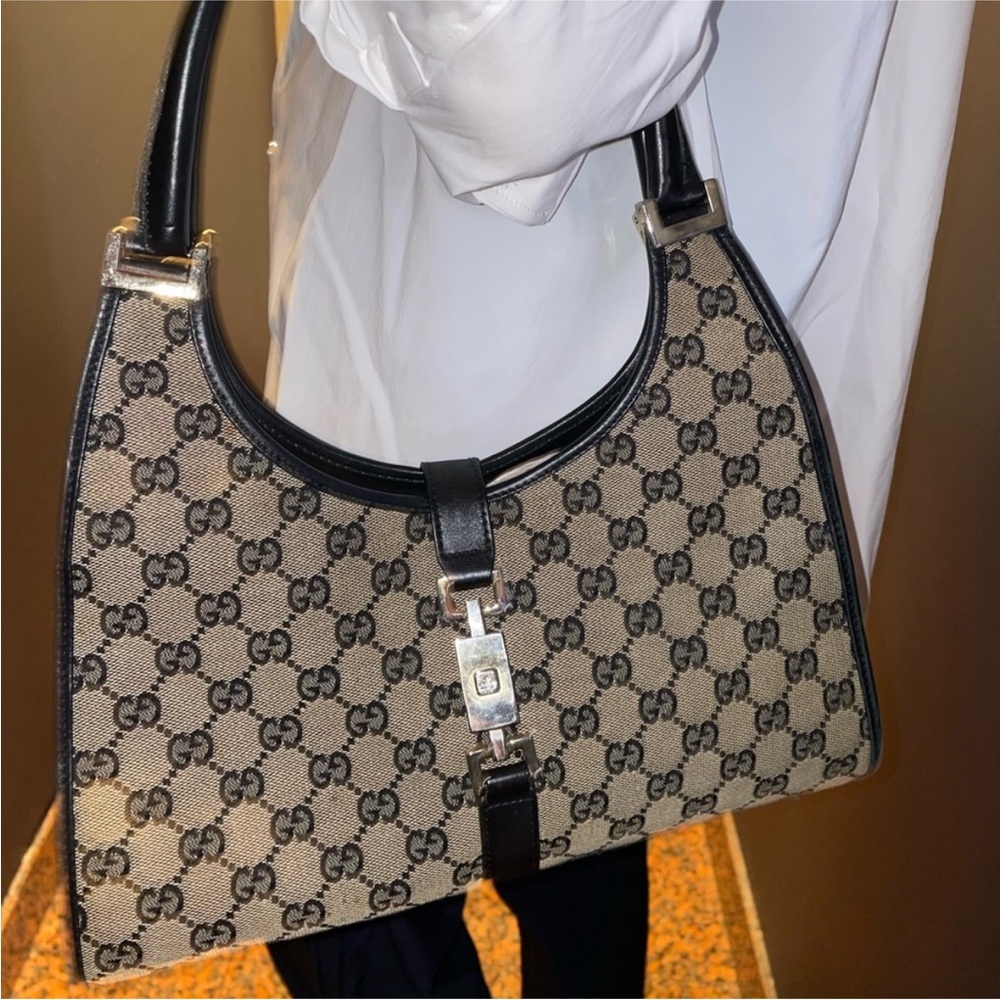 Vintage Gucci Jackie Bardot monogram black shoulder bag purse small AUTHENTIC